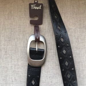 FOSSIL Black Genuine Leather Carved Belt MEDIUM